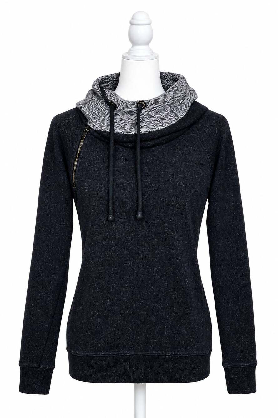 Maison Scotch Metallic Sparkle Double Layered Hood Hoodie Charcoal Gray Size 3